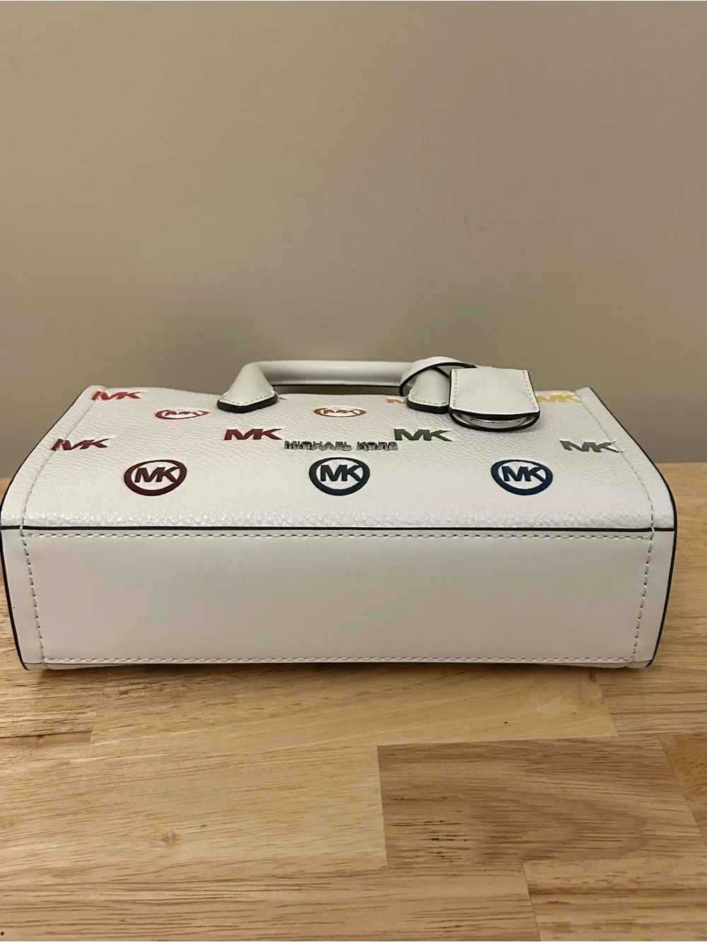 Michael Kors White Leather Satchel with Multicolor MK Accents